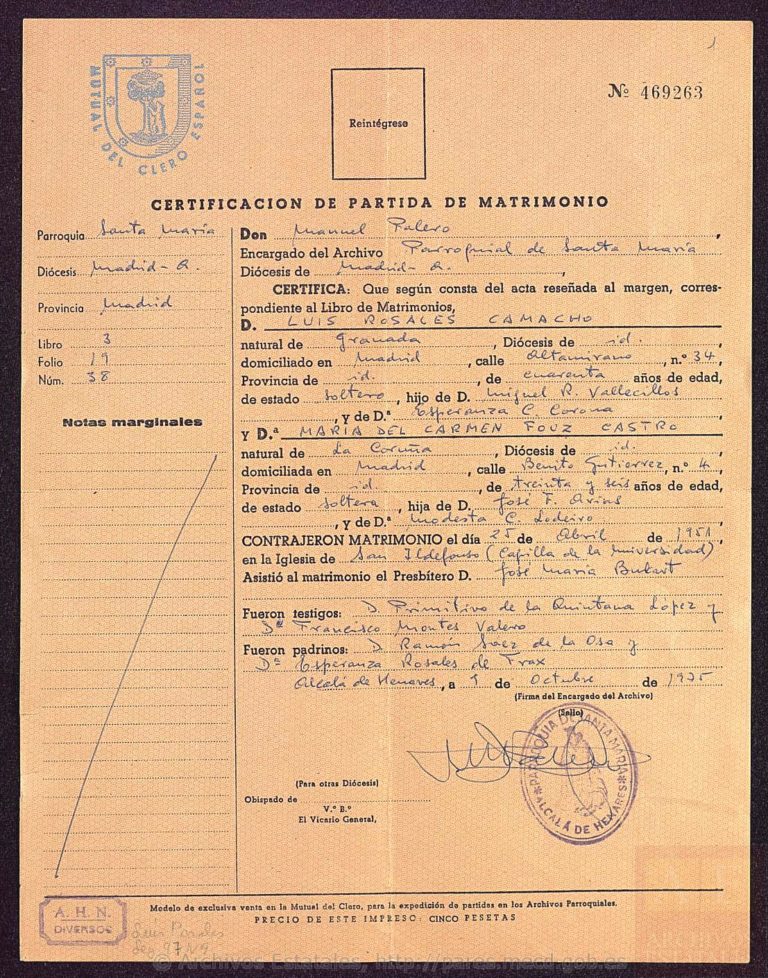 Luis Rosales, su boda en Alcalá de Henares