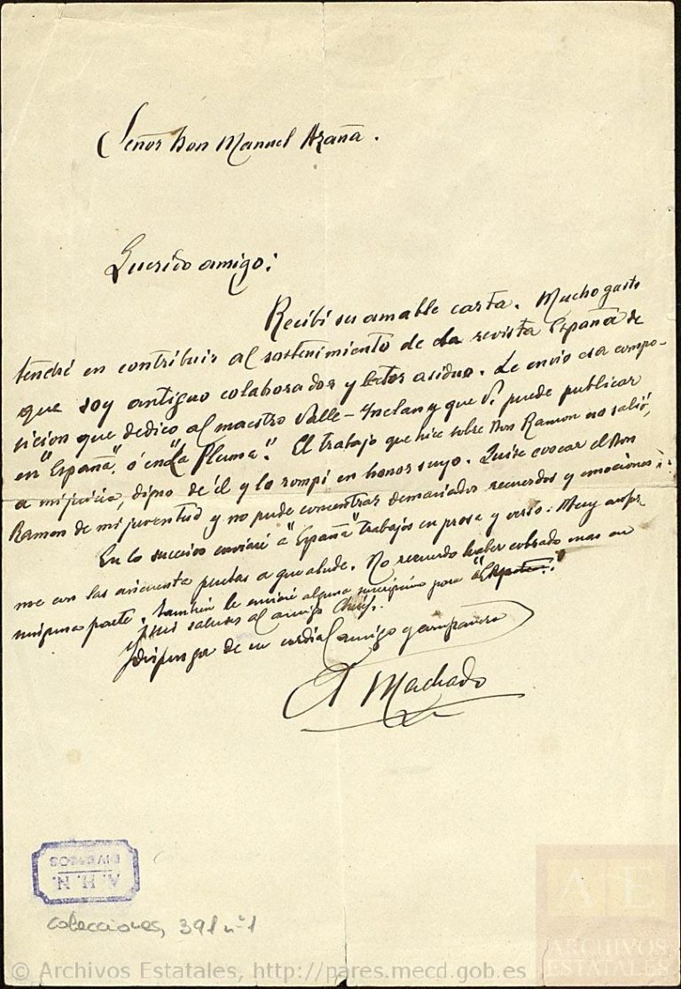 Antonio Machado y Valle-Inclán a Manuel Azaña